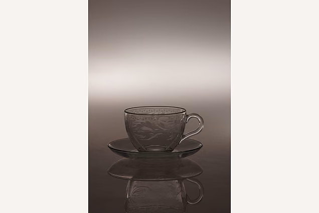 Filiżanki do cappuccino ze spodkiem-Trawione w szkle