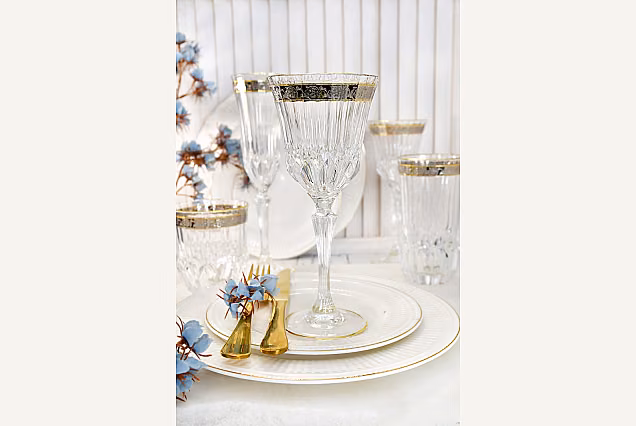 Piekne kieliszki do wody 280ml z platynowym zdobieniem Sofia Crystal-SCB