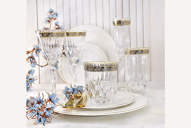 Piekne kieliszki do wody 280ml z platynowym zdobieniem Sofia Crystal-SCB